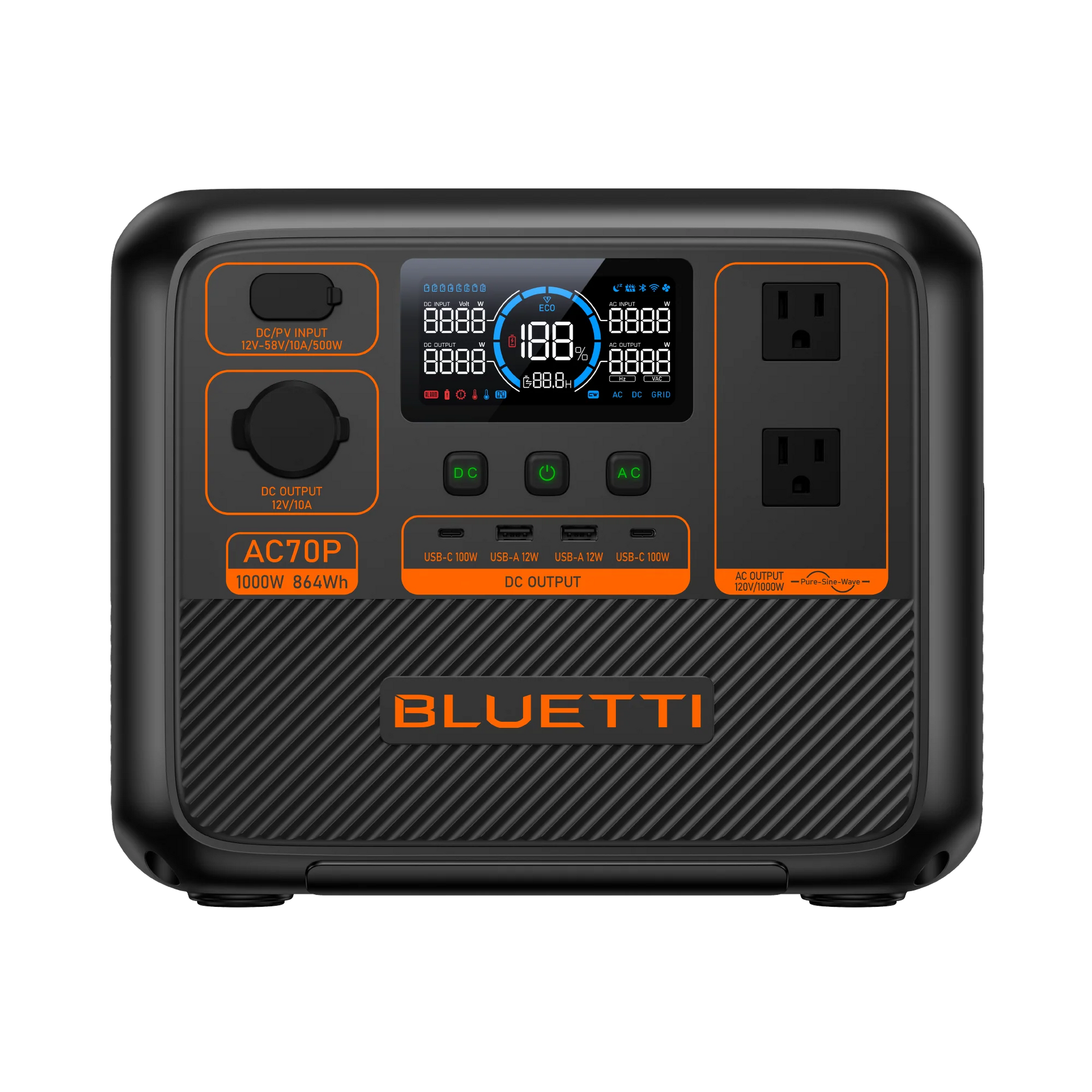 Everglow Tech BLUETTI AC70P Portable Power Station/Solar Generator | 1000W 864Wh AC70P | 1000W 864Wh Power Station