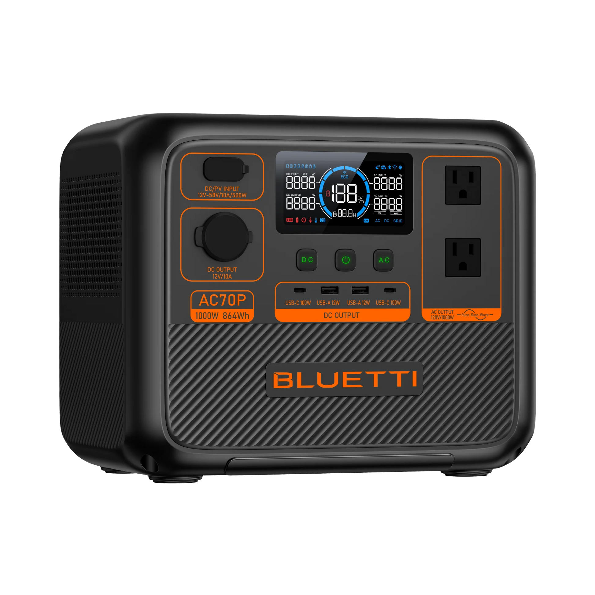 Everglow Tech BLUETTI AC70P Portable Power Station/Solar Generator | 1000W 864Wh