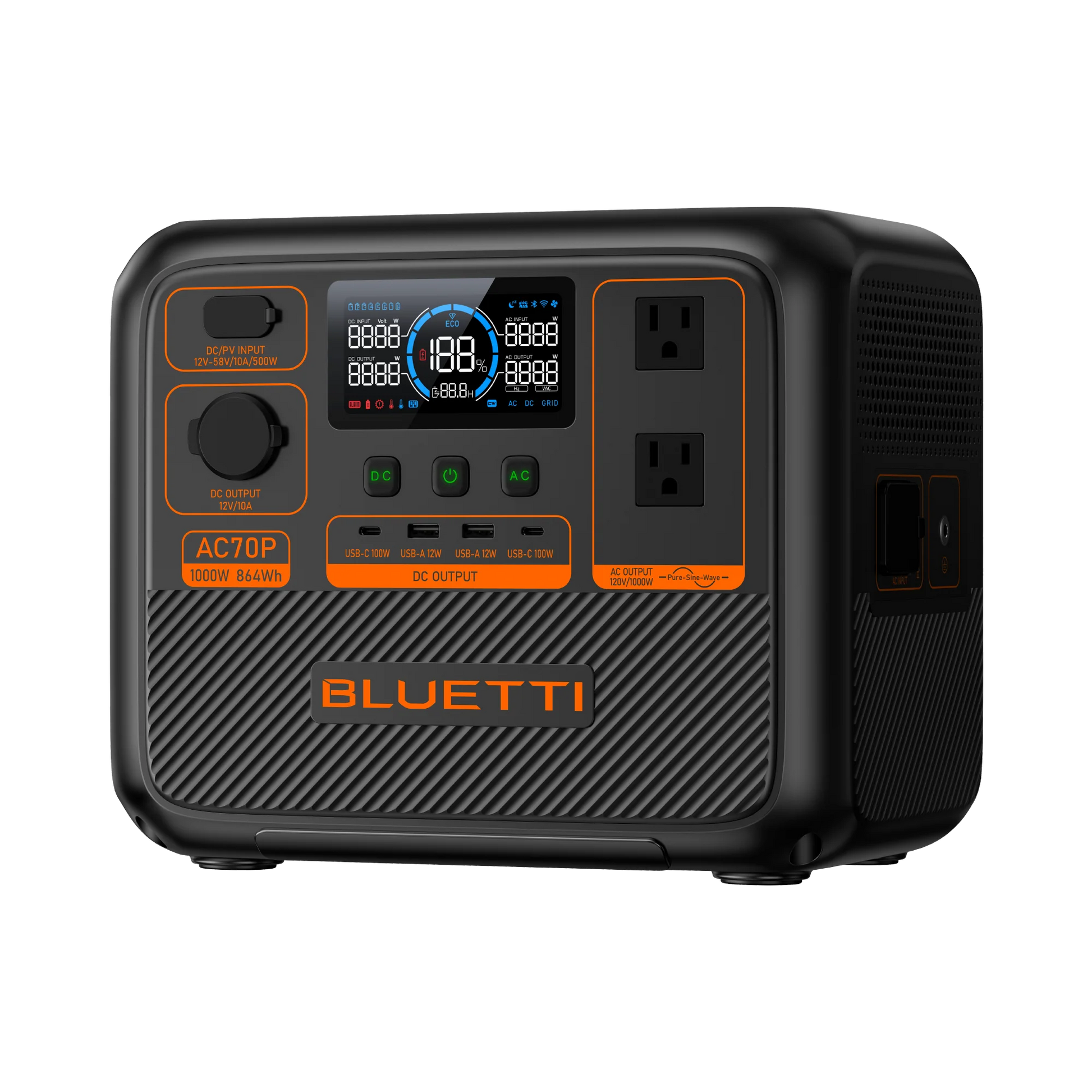 Everglow Tech BLUETTI AC70P Portable Power Station/Solar Generator | 1000W 864Wh