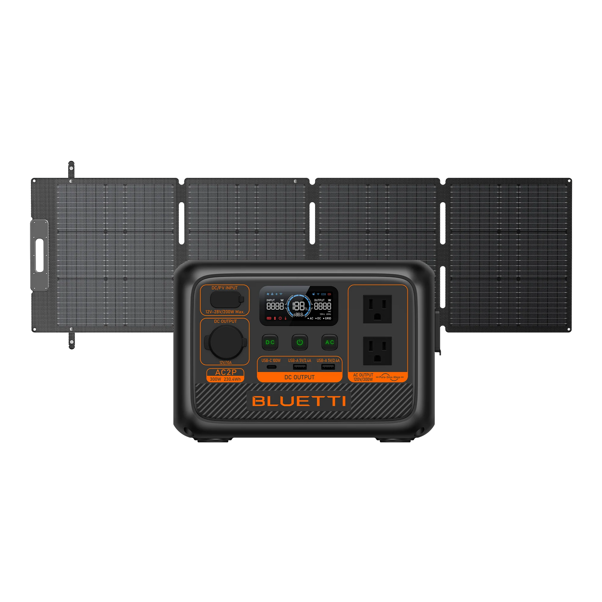 Everglow Tech BLUETTI AC2P Solar Portable Power Station/Solar Generator | 300W 230.4Wh AC2P+200W Solar | 300W 230.4Wh 200W Solar Kit