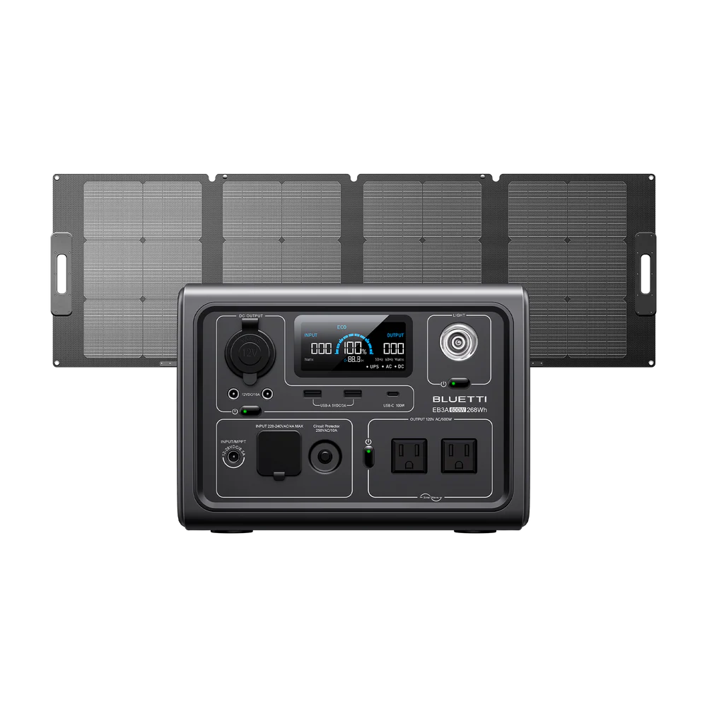 Everglow Tech BLUETTI EB3A Solar Portable Power Station /Solar Generator | 600W 268Wh EB3A+200W Solar | 600W 268WH 200W Solar Kit