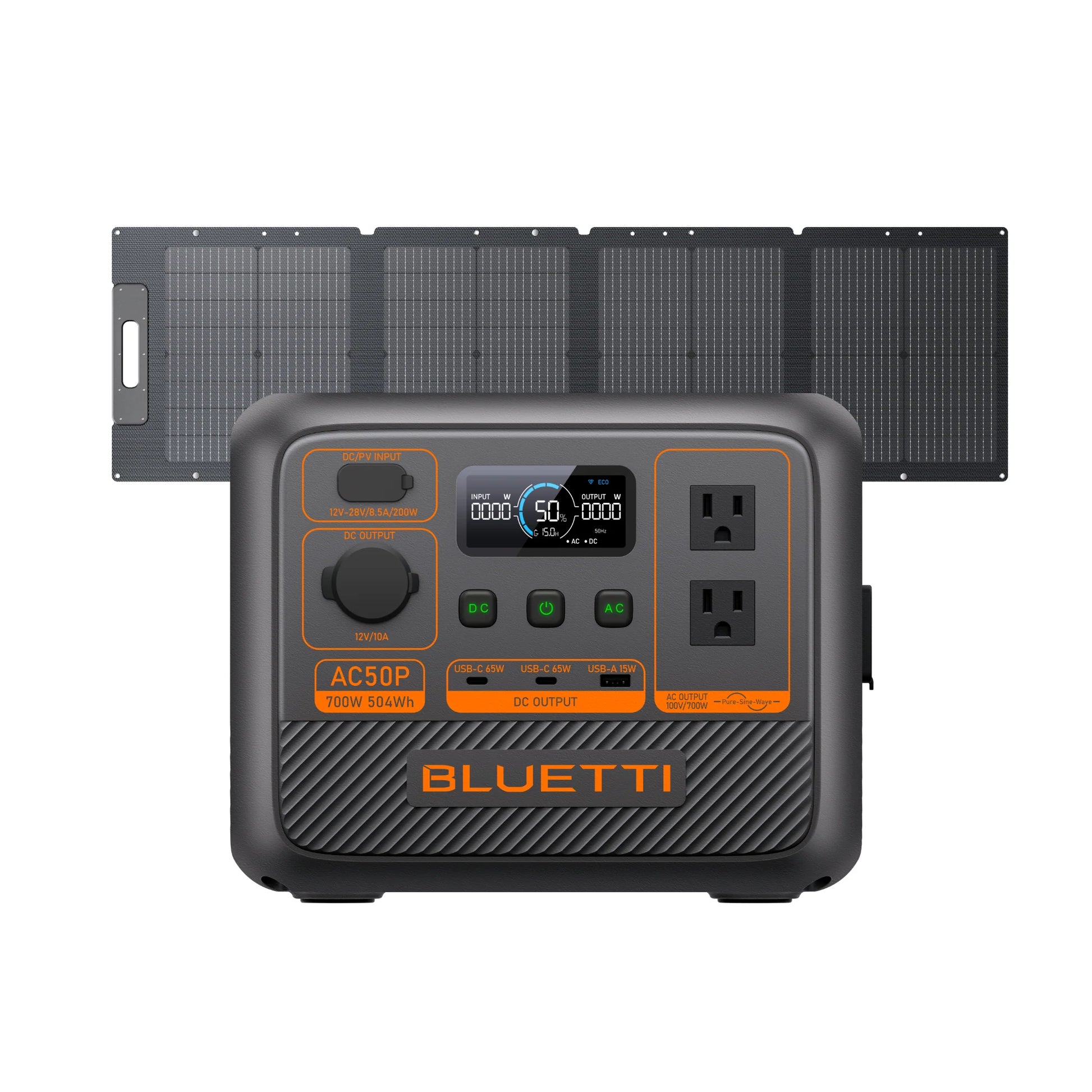 Everglow Tech BLUETTI AC50P Solar Portable Power Station/Solar Generator | 700W 448Wh AC50P+SP100L | 700W 504Wh 100W Solar Kit